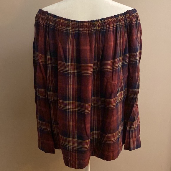 Anthropologie Cloth and Stone Homestead Plaid Off The Shoulder Top - Picture 4 of 14